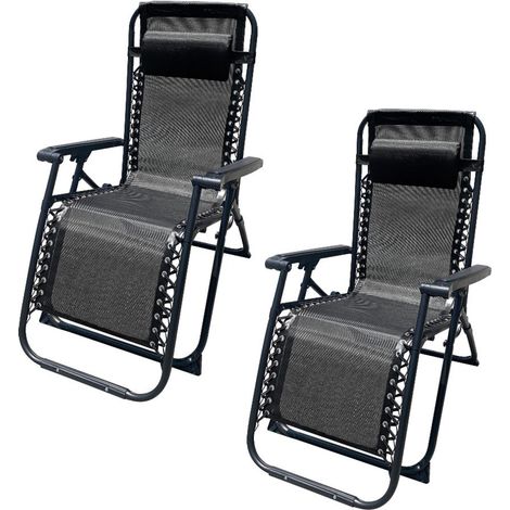 Marbueno Pack de 2 Tumbona Plegable Acero Jardin y Piscina 90X66X108 Gravedad Cero Negra