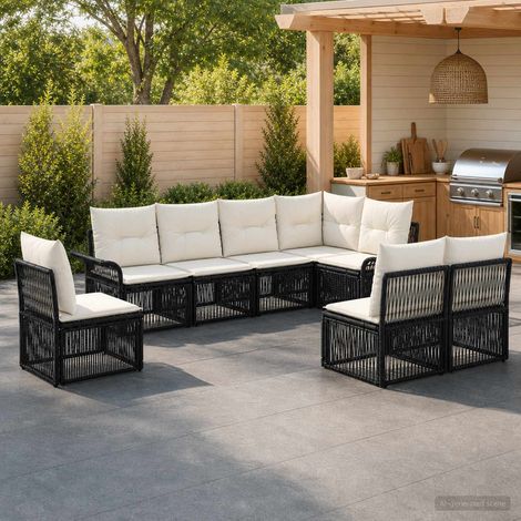 vidaXL Conjunto de sofás de jardín 8 uds. Negro ratán sintético (1/5)