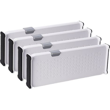 4 séparateurs de tiroir réglables - Séparateur de tiroir - Organisateur de tiroir - Rangement cuisine - Rangement bureau - Organisation de dressing - 27,5 × 10 × 2 cm - Blanc - ABS (1/4)