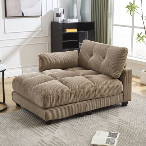 Sillón relax 140x112x81 cm de tela beige con almacenaje y USB FLORAGRACE (1/5)