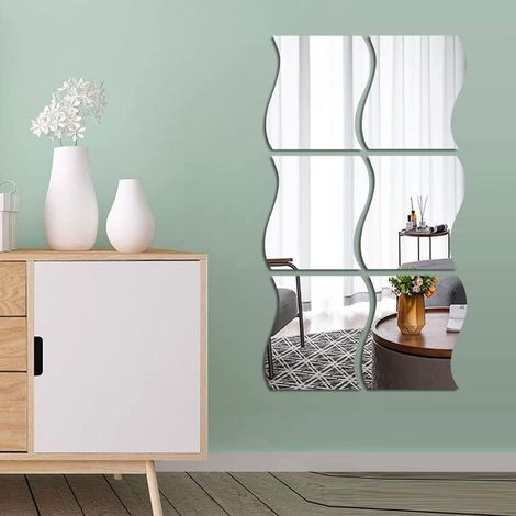 6pcs DIY miroir décalcomanie style, acrylique vague mur autocollant miroir, 3D vague mur autocollant, décoration murale, autocollant mural miroir pour la maison bureau chambre salon décoration