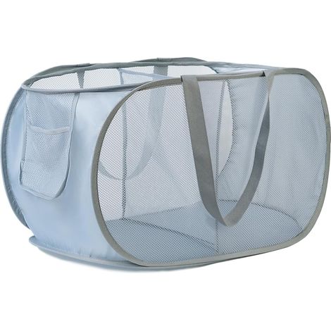 Panier à linge pliable 2 compartiments, gris, avec poignées pour salle de bain, chambre et voyage. (1/5)