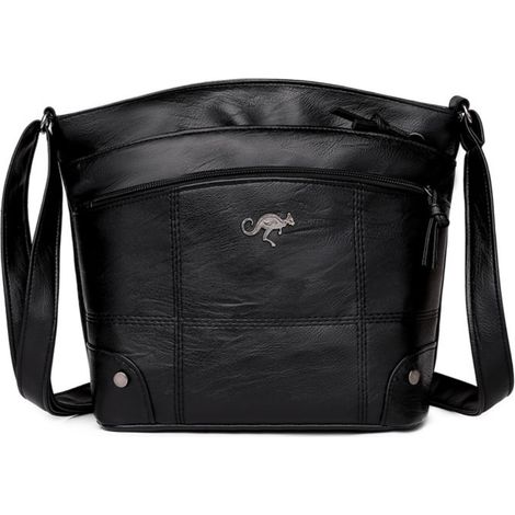 Sac Bandoulière - Cuir Souple - Grand Volume - Noir - Multicompartiments - Porté Épaule / Bandoulière / Crossbody - 1 Pièce