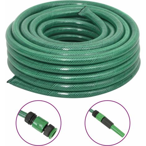 Tuyau d'arrosage avec kit de raccords, vert, 0,75" 30 m PVC