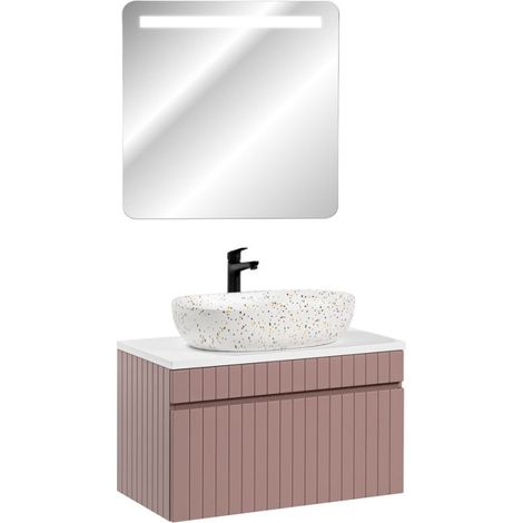 Meuble vasque à poser + miroir LED - 80 cm - Emblematic Rose - Livraison gratuite