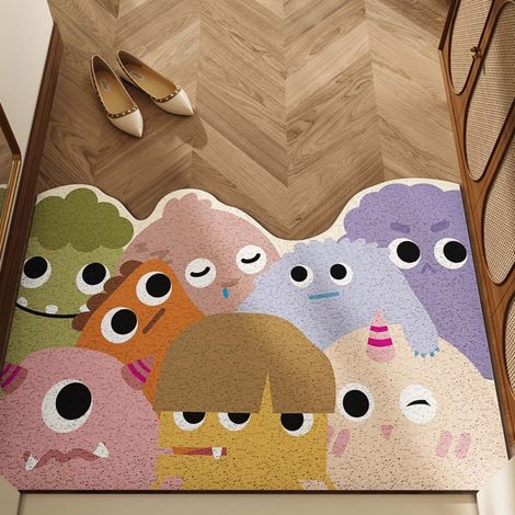 LAN Petit Monstre Grande Étoile Boucle en Soie 4060cm Tapis d'entrée à motifs de dessins animés, résistant aux taches et facile à nettoyer, tapis en soie bouclée pour la maison, entrée, résistant à l' (1/5)