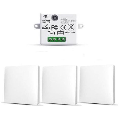 Set di 3 interruttori per illuminazione wireless RF433 – Trasmettitore e ricevitore 10A 240V – Installazione facile senza cablaggio – Lunga portata (1/5)