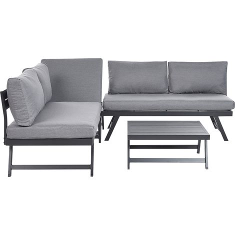 Conjunto de sala de estar esquinero 5 plazas de metal gris oscuro negro Coccorino