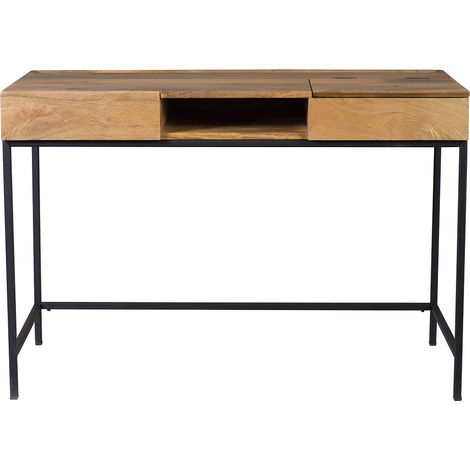 Miliboo – Bureau industriel bois manguier massif et métal noir – Tiroir et caisson avec porte – Passe-câbles pour ordinateur – L118 x P60 x H81 cm