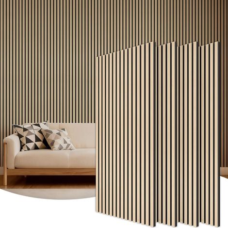 Lot de 4 Panneau Mural Decoratif de Bois, 120 x 60 -2.88㎡, Panneaux Acoustique en 3D, Tasseau Bois Mural Insonorisants pour Decoration Murale Chambre, Salon, Bureau, Comptoir, Chêne (1/5)