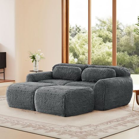 Canapé - Boneless Cloud - Modulable - Convertible (couchage quotidien) - Tissu peluche gris