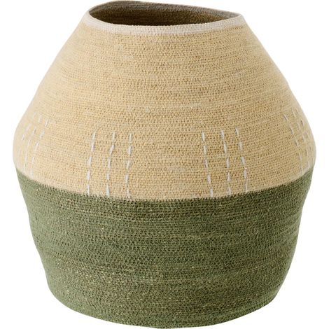 Panier Déco en Jonc "Byron" 48cm Naturel & Vert (1/2)