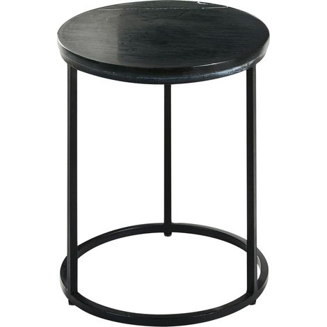 Side Table Black Base ø 40 cm Metal Frame Ceramic Top Marble Modern Design Living Room TYRELL