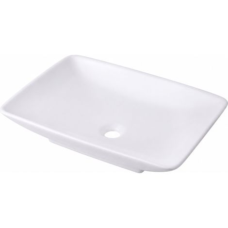 Lavabo Relaxdays, 10 x 59 x 37 cm, sin orificio ni rebosadero, cerámica, efecto loto, sobreencimera, blanco (1/5)