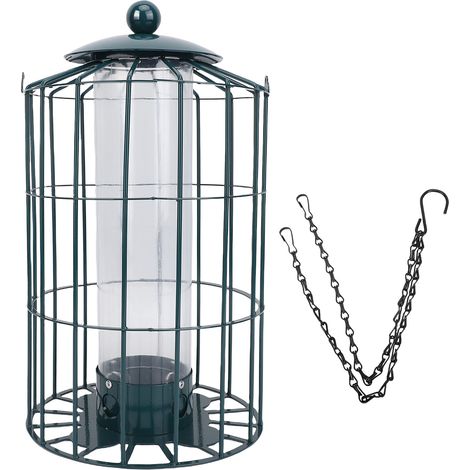 Distributeur d’aliments pour oiseaux extérieur multifonctionnel en cage métallique de 18 × 32 cm, anti-écureuil