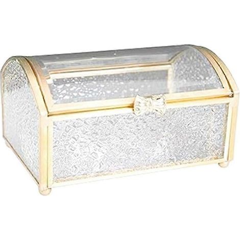 Coffret à bijoux en verre style coffre au trésor, boîte de rangement pour bijoux, étui à lunettes doré, boîte commémorative, boîte de rangement pour bagues et boucles d'oreilles, petit format (1/5)