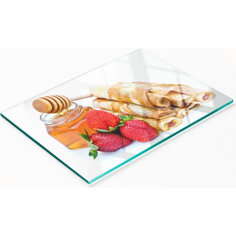 Tabla de cortar decorativa de cristal para cocina con diseño de deliciosas tortitas, 80x52 cm. (1/5)