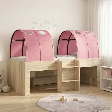 Lit haut enfant avec tunnel 3 pièces en bois d’ingénierie chêne sonoma et rose - PANGIVO (1/5)