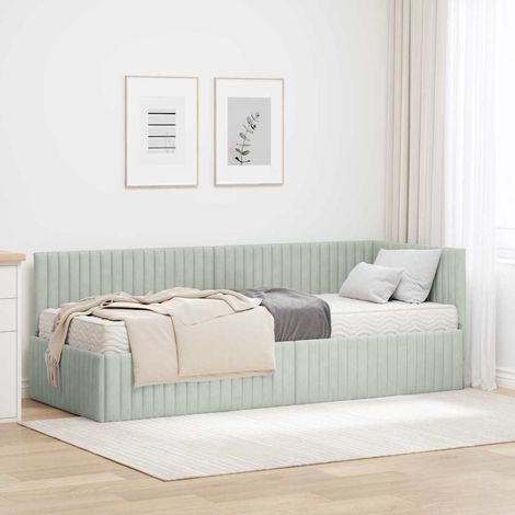 Cadre de lit d'angle avec matelas 2 pcs Gris clair Velours (1/5)
