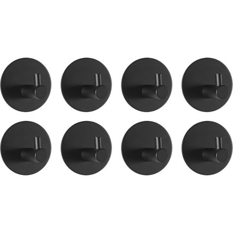 Gancho Autoadhesivo - Gancho Para Toallas Sin Perforación - Aluminio Mate - Carga Máxima 5 kg - Diámetro 45 mm - Negro - 8 Unidades (1/5)