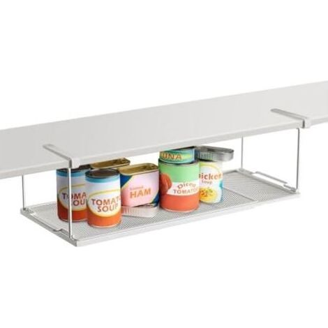 Panier de rangement sous étagère, en métal, longueur réglable, étagères de rangement supplémentaires suspendues sous l'armoire pour cuisine, garde-manger, bureau, blanc (1/5)