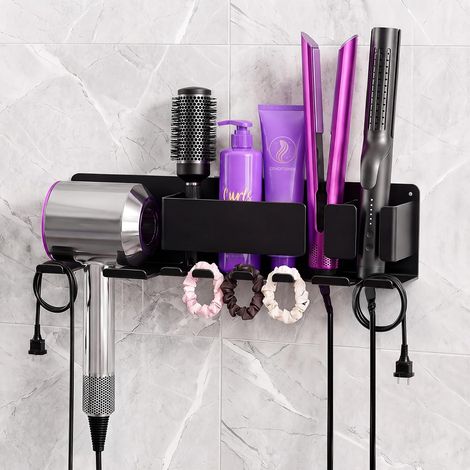 Support mural pour sèche-cheveux, support de rangement en métal pour outils de coiffure, support pour fer à friser et fer à lisser, support de rangement pour accessoires de coiffure et outils dans la (1/5)