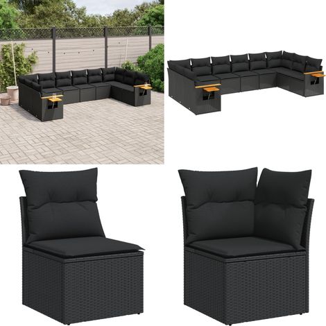 10-tlg. Garten-Sofagarnitur mit Kissen Schwarz Poly Rattan - Gartensorganisation - Gartenmöbelset - Lounge Möbel - Esszimmergarnitur Außen - Balkonmöbel - Home & Living (1/5)