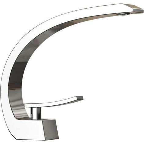 Rubinetto per lavabo contemporaneo a maniglia singola e foro singolo - Montaggio su rubinetto in nichel spazzolato cromato - Miscelatore curvo argentato (1/4)