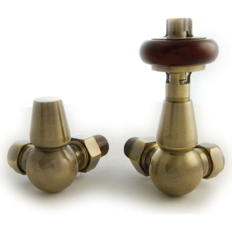 West Eton Traditional Corner Manual Radiator Valve and Lockshield - Antique Brass (1/5)