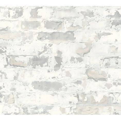 Empapelado aspecto piedra azulejos Profhome 369293 papel pintado no tejido liso de estilo used look mate gris blanco 5,33 m2