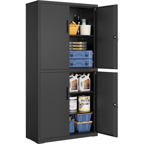 Songmics – Armoire d'atelier en métal noir 40 x 80 x 180 cm – 5 étagères réglables – 4 portes verrouillables – Charge max 25 kg par niveau