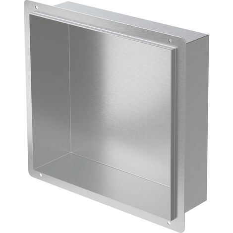 LuxeBath Niche de Douche Encastrée Murale, 30x30x10 cm, en Acier Inoxydable, Argent, sans Rebord, Étagère Encastrable Salle de Bain, Seule Couche, Rangement Articles Toilette, avec Matériel Montage