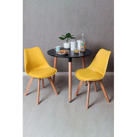 Conjuntos de mesa y sillas - Conjunto Mesa Tower Redonda 80 cm Negra y Pack 2 Sillas Synk Basic - Amarillo (1/5)