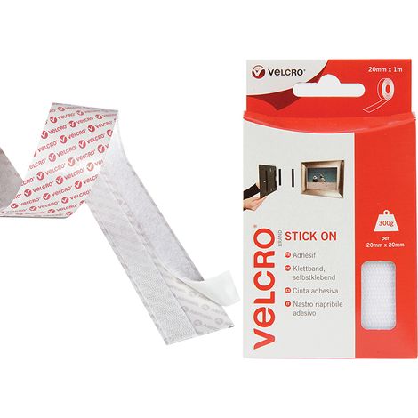 VELCRO Stick-On Hook & Loop Tape 20mm x 1m White