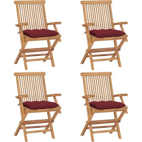 vidaXL Chaises pliantes avec coussins rouge vin, 4 pièces, en bois de teck massif (1/5)