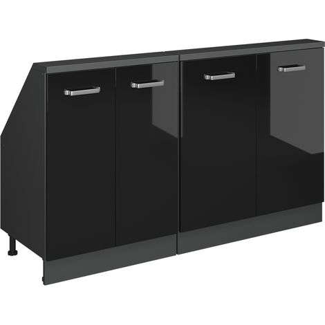 Set di mobili sottotetto Rion, Nero lucido/antracite, Set di 2, Vicco