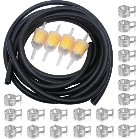 1/4 Inch ID Fuel Line Hose Kits, 2 Meter / 6-Foot Fuel Line, 2 Pcs Fuel Filters & 10 Pcs Hose Clamps for Kawasaki Briggs Gas Line Hose Kit Fits Motorcycle Tractor Snow Machine Small Engine (1/3)