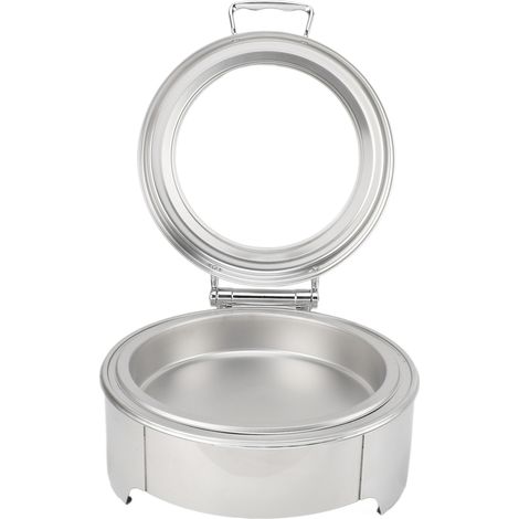 Chafing dish rond avec couvercle en verre transparent, 6 L, 300 W, contrôle de température constant, idéal pour buffets, fêtes et événements. Prise UE 220-240 V, couleur inox. (1/5)