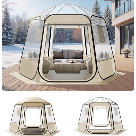 Vue panoramique 540°, abri d'extérieur transparent pour 8-10 personnes, tente igloo de jardin imperméable (1/5)