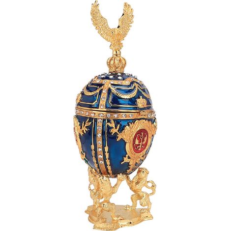 Coffret bijoux artisanal en métal doré à l'or fin, décoré d'émail peint et de diamants brillants, ornement de décoration intérieure. (1/5)