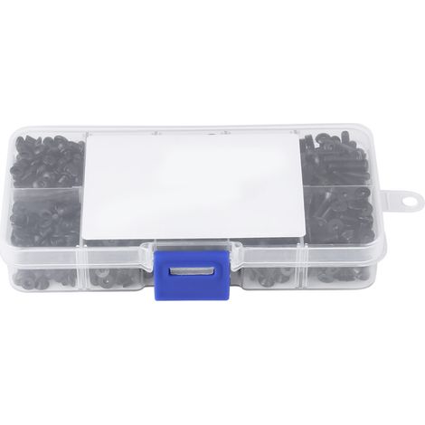 Lot de 720 vis à tête fraisée hexagonale M3 (4/6/8/10/12 mm) en acier allié noir, avec boîte de rangement plastique (1/5)