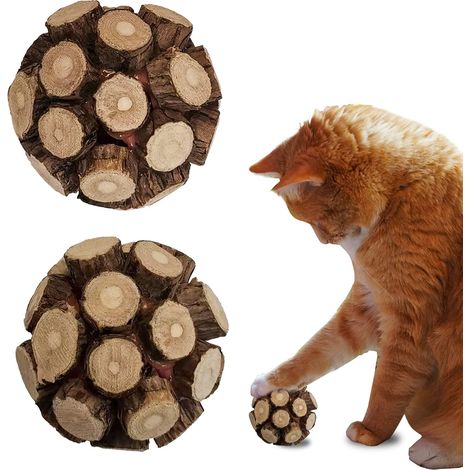 2 Jouet pour chat, en bois d'argent naturel, Clochette, Nettoyage des dents, Chat d'intérieur (1/5)