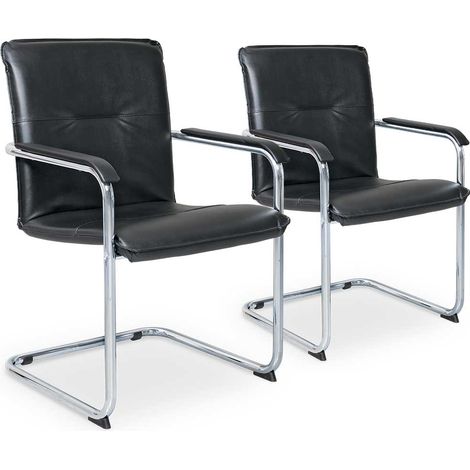 BRB 2 fauteuils visiteurs à cantilever - Noir - Aspect cuir