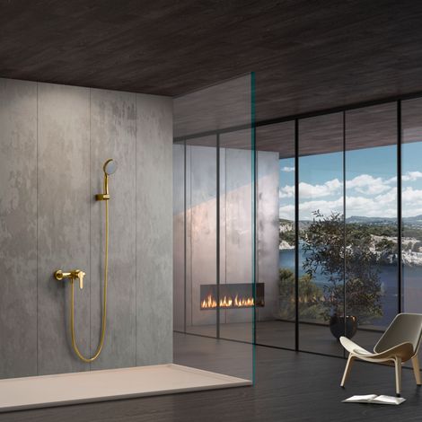 Imex - Grifo Monomando Ducha y Bañera Oro Serie Roma