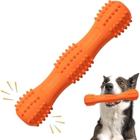 Giocattolo per cani indistruttibile (1 pezzo) Robusto osso in gomma arancione Per cani di piccola e media taglia Giocattolo da masticare (1/5)