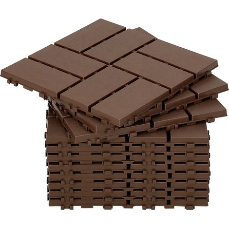 Wolketon Losetas para terraza, 11 piezas de 30 x 30 cm, losetas de plástico encajables, instalación rápida, losetas imitación madera antracita (1/5)