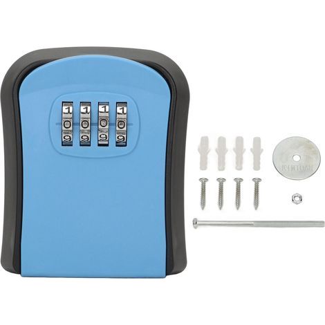 Boîte de Rangement Murale pour Clés, Boîte de Serrure à Combinaison avec Mot de Passe à 4 Chiffres, Antirouille, Résistante aux Chocs, Longue applicabilité Durable pour la Maison (Bleu) (1/5)