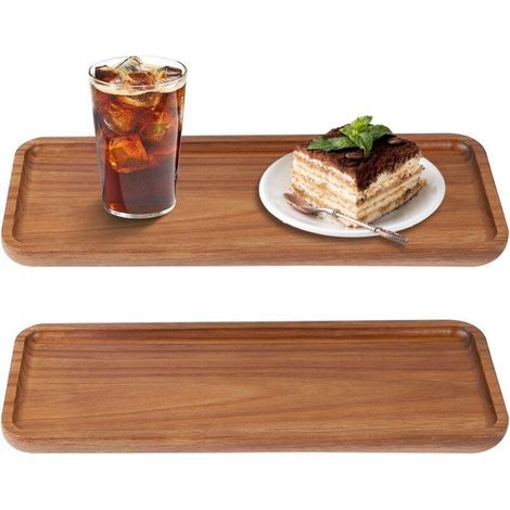 Lot de 2 plateaux rectangulaires en bois d'acacia - 30 x 12 cm - Plateau de service rectangulaire - Plateau de service en bois d'acacia - Plateau de service pour fromage, dessert, bougies (1/5)
