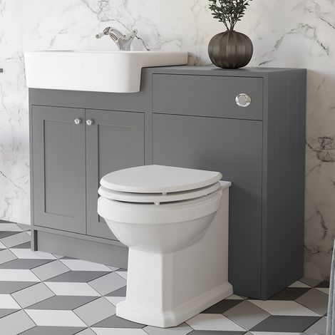 Aquari Traditional Vanity Basin Unit & Toilet Combination Unit Bathroom Furniture Grey