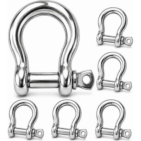Lot de 6 manilles en D de 9,5 mm (3/8") en acier inoxydable 304pour le remorquage et le levage de moteurs (argenté). (1/5)